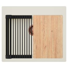 HD Infinity White 58 egymedencés gránit mosogatótálca szett, vágódeszkával, matt fekete csepegtetőráccsal, tört fehér színben, szálcsiszolt réz leeresztő szifonnal