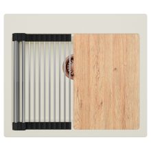 HD Infinity White 58 egymedencés gránit mosogatótálca szett, vágódeszkával, acél csepegtetőráccsal, tört fehér színben, szálcsiszolt réz leeresztő szifonnal