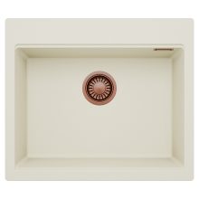 HD Infinity White 58 egymedencés gránit mosogatótálca, tört fehér színben, szálcsiszolt réz leeresztő szifonnal