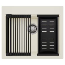 HD Infinity White 58 egymedencés gránit mosogatótálca szett, matt fekete csepegtetőráccsal és kosárral, tört fehér színben