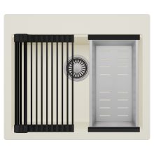 HD Infinity White 58 egymedencés gránit mosogatótálca szett, matt fekete csepegtetőráccsal és krómozott kosárral, tört fehér színben