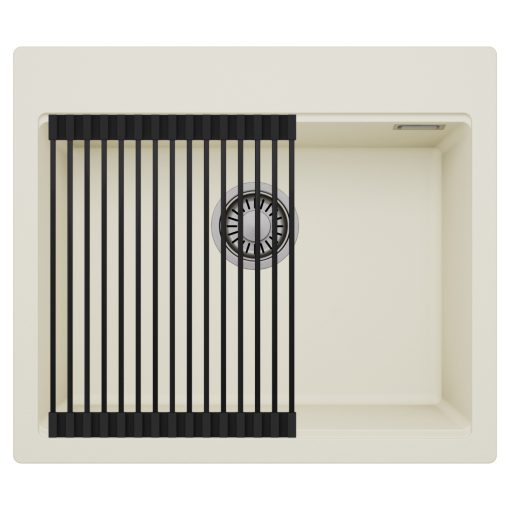 HD Infinity White 58 egymedencés gránit mosogatótálca szett, matt fekete csepegtetőráccsal, tört fehér színben