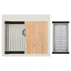   HD Infinity White 58 egymedencés gránit mosogatótálca szett, vágódeszkával, vágódeszkával, acél csepegtetőráccsal és kosárral, tört fehér színben