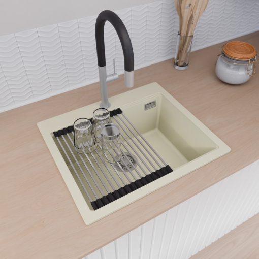 HD Infinity White 58 egymedencés gránit mosogatótálca szett, vágódeszkával, acél csepegtetőráccsal, tört fehér színben