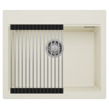 HD Infinity White 58 egymedencés gránit mosogatótálca szett, acél csepegtetőráccsal, tört fehér színben