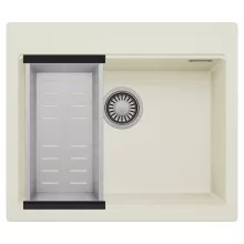 HD Infinity White 58 egymedencés gránit mosogatótálca szett, acél csepegtetőkosárral, tört fehér színben