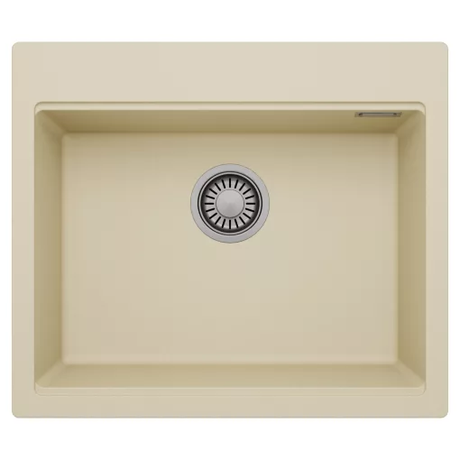 HD Infinity Beige 58 egymedencés gránit mosogatótálca, soft bézs színben, szálcsiszolt króm leeresztő szifonnal