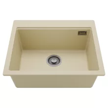 HD Infinity Beige 58 egymedencés gránit mosogatótálca, soft bézs színben, szálcsiszolt króm leeresztő szifonnal