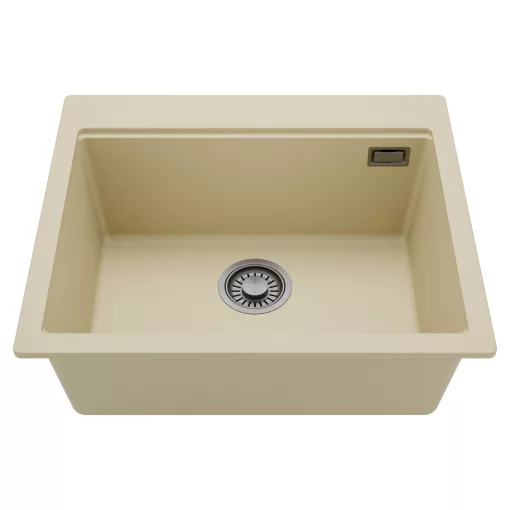 HD Infinity Beige 58 egymedencés gránit mosogatótálca, soft bézs színben, szálcsiszolt króm leeresztő szifonnal