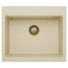 HD Infinity Beige 58 egymedencés gránit mosogatótálca, soft bézs színben, szálcsiszolt arany leeresztő szifonnal