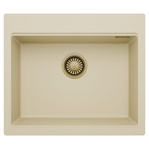 HD Infinity Beige 58 egymedencés gránit mosogatótálca, soft bézs színben, szálcsiszolt arany leeresztő szifonnal