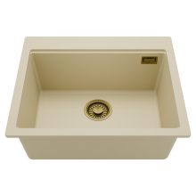 HD Infinity Beige 58 egymedencés gránit mosogatótálca, soft bézs színben, szálcsiszolt arany leeresztő szifonnal