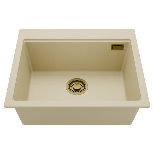 HD Infinity Beige 58 egymedencés gránit mosogatótálca, soft bézs színben, szálcsiszolt arany leeresztő szifonnal