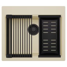 HD Infinity Beige 58 egymedencés gránit mosogatótálca szett, matt fekete csepegtetőráccsal és kosárral, soft bézs színben, matt fekete leeresztő szifonnal