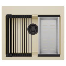 HD Infinity Beige 58 egymedencés gránit mosogatótálca szett, matt fekete csepegtetőráccsal és krómozott kosárral, soft bézs színben, matt fekete leeresztő szifonnal