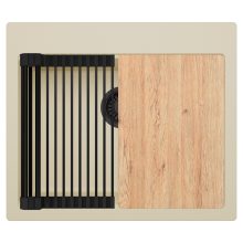 HD Infinity Beige 58 egymedencés gránit mosogatótálca szett, vágódeszkával, matt fekete csepegtetőráccsal, soft bézs színben, matt fekete leeresztő szifonnal