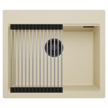 HD Infinity Beige 58 egymedencés gránit mosogatótálca szett, acél csepegtetőráccsal, soft bézs színben, matt fekete leeresztő szifonnal