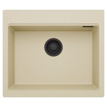 HD Infinity Beige 58 egymedencés gránit mosogatótálca, soft bézs színben, matt fekete leeresztő szifonnal