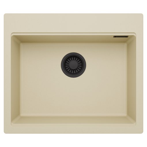 HD Infinity Beige 58 egymedencés gránit mosogatótálca, soft bézs színben, matt fekete leeresztő szifonnal