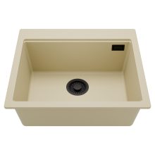 HD Infinity Beige 58 egymedencés gránit mosogatótálca, soft bézs színben, matt fekete leeresztő szifonnal