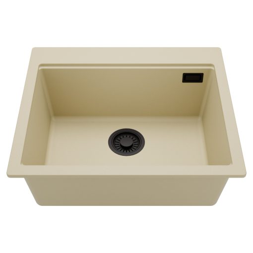 HD Infinity Beige 58 egymedencés gránit mosogatótálca, soft bézs színben, matt fekete leeresztő szifonnal