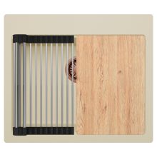 HD Infinity Beige 58 egymedencés gránit mosogatótálca szett, vágódeszkával, acél csepegtetőráccsal, soft bézs színben, szálcsiszolt réz leeresztő szifonnal