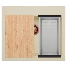 HD Infinity Beige 58 egymedencés gránit mosogatótálca szett, vágódeszkával, acél csepegtetőkosárral, soft bézs színben, szálcsiszolt réz leeresztő szifonnal