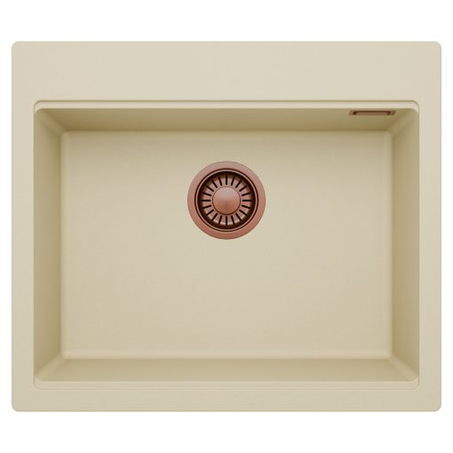 HD Infinity Beige 58 egymedencés gránit mosogatótálca, soft bézs színben, szálcsiszolt réz leeresztő szifonnal