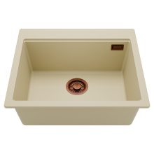 HD Infinity Beige 58 egymedencés gránit mosogatótálca, soft bézs színben, szálcsiszolt réz leeresztő szifonnal