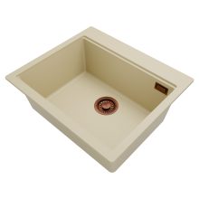 HD Infinity Beige 58 egymedencés gránit mosogatótálca, soft bézs színben, szálcsiszolt réz leeresztő szifonnal