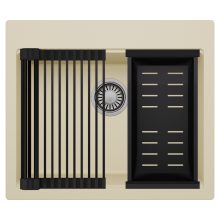 HD Infinity Beige 58 egymedencés gránit mosogatótálca szett, matt fekete csepegtetőráccsal és kosárral, soft bézs színben