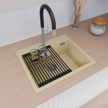 HD Infinity Beige 58 egymedencés gránit mosogatótálca szett, matt fekete csepegtetőráccsal és kosárral, soft bézs színben