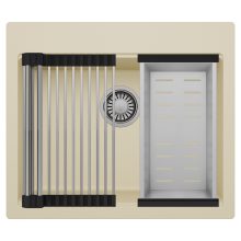 HD Infinity Beige 58 egymedencés gránit mosogatótálca szett, acél csepegtetőráccsal és kosárral, soft bézs színben