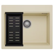 HD Infinity Beige 58 egymedencés gránit mosogatótálca szett, matt fekete csepegtetőkosárral, soft bézs színben