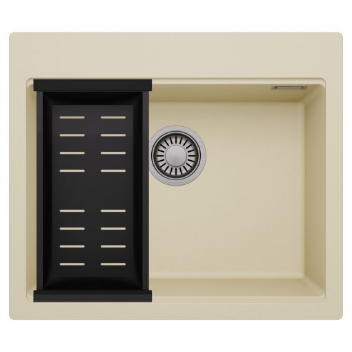 HD Infinity Beige 58 egymedencés gránit mosogatótálca szett, matt fekete csepegtetőkosárral, soft bézs színben