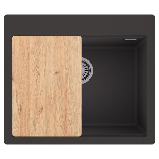 HD Infinity Antracit 58 egymedencés gránit mosogatótálca, vágódeszkával, matt antracit színben, szálcsiszolt króm leeresztő szifonnal