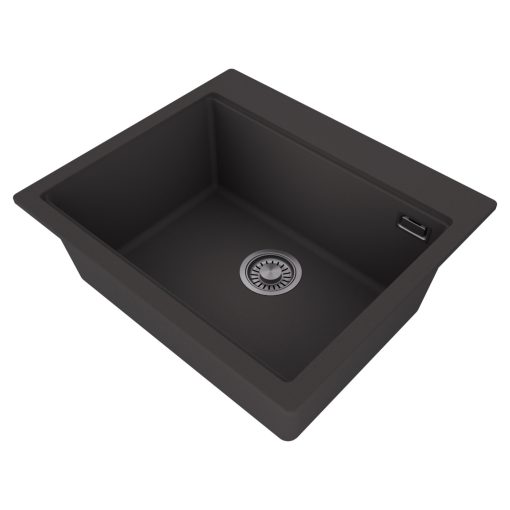 HD Infinity Antracit 58 egymedencés gránit mosogatótálca, vágódeszkával, matt antracit színben, szálcsiszolt króm leeresztő szifonnal