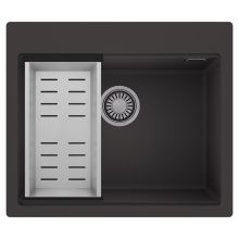 HD Infinity Antracit 58 egymedencés gránit mosogatótálca szett, acél csepegtetőkosárral, matt antracit színben, szálcsiszolt króm leeresztő szifonnal