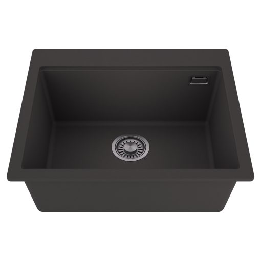 HD Infinity Antracit 58 egymedencés gránit mosogatótálca, matt antracit színben, szálcsiszolt króm leeresztő szifonnal