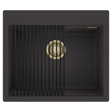 HD Infinity Antracit 58 egymedencés gránit mosogatótálca szett, matt fekete csepegtetőráccsal, matt antracit színben, szálcsiszolt arany leeresztő szifonnal