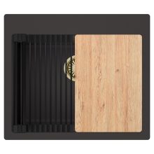 HD Infinity Antracit 58 egymedencés gránit mosogatótálca szett, vágódeszkával, matt fekete csepegtetőráccsal, matt antracit színben, szálcsiszolt arany leeresztő szifonnal