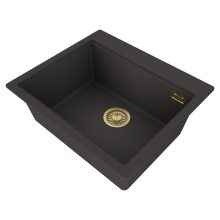 HD Infinity Antracit 58 egymedencés gránit mosogatótálca, vágódeszkával, matt antracit színben, szálcsiszolt arany leeresztő szifonnal