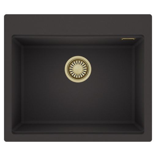HD Infinity Antracit 58 egymedencés gránit mosogatótálca, matt antracit színben, szálcsiszolt arany leeresztő szifonnal