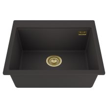 HD Infinity Antracit 58 egymedencés gránit mosogatótálca, matt antracit színben, szálcsiszolt arany leeresztő szifonnal