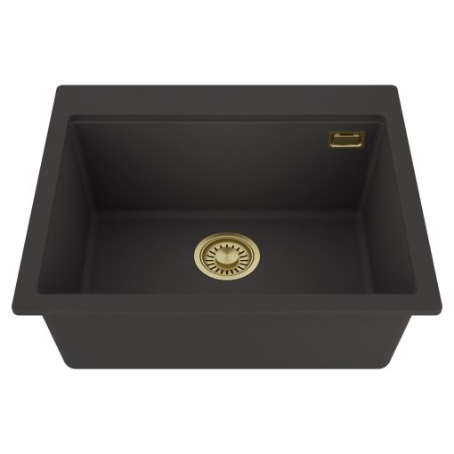 HD Infinity Antracit 58 egymedencés gránit mosogatótálca, matt antracit színben, szálcsiszolt arany leeresztő szifonnal