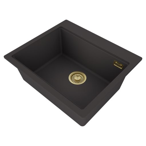 HD Infinity Antracit 58 egymedencés gránit mosogatótálca, matt antracit színben, szálcsiszolt arany leeresztő szifonnal