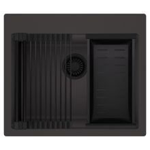 HD Infinity Antracit 58 egymedencés gránit mosogatótálca szett, matt fekete csepegtetőráccsal és kosárral, matt antracit színben, matt fekete leeresztő szifonnal