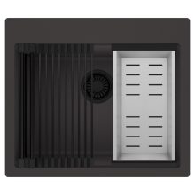 HD Infinity Antracit 58 egymedencés gránit mosogatótálca szett, matt fekete csepegtetőráccsal és krómozott kosárral, matt antracit színben, matt fekete leeresztő szifonnal