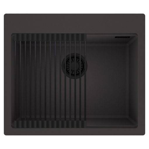 HD Infinity Antracit 58 egymedencés gránit mosogatótálca szett, matt fekete csepegtetőráccsal, matt antracit színben, matt fekete leeresztő szifonnal