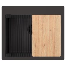 HD Infinity Antracit 58 egymedencés gránit mosogatótálca szett, vágódeszkával, matt fekete csepegtetőráccsal, matt antracit színben, matt fekete leeresztő szifonnal